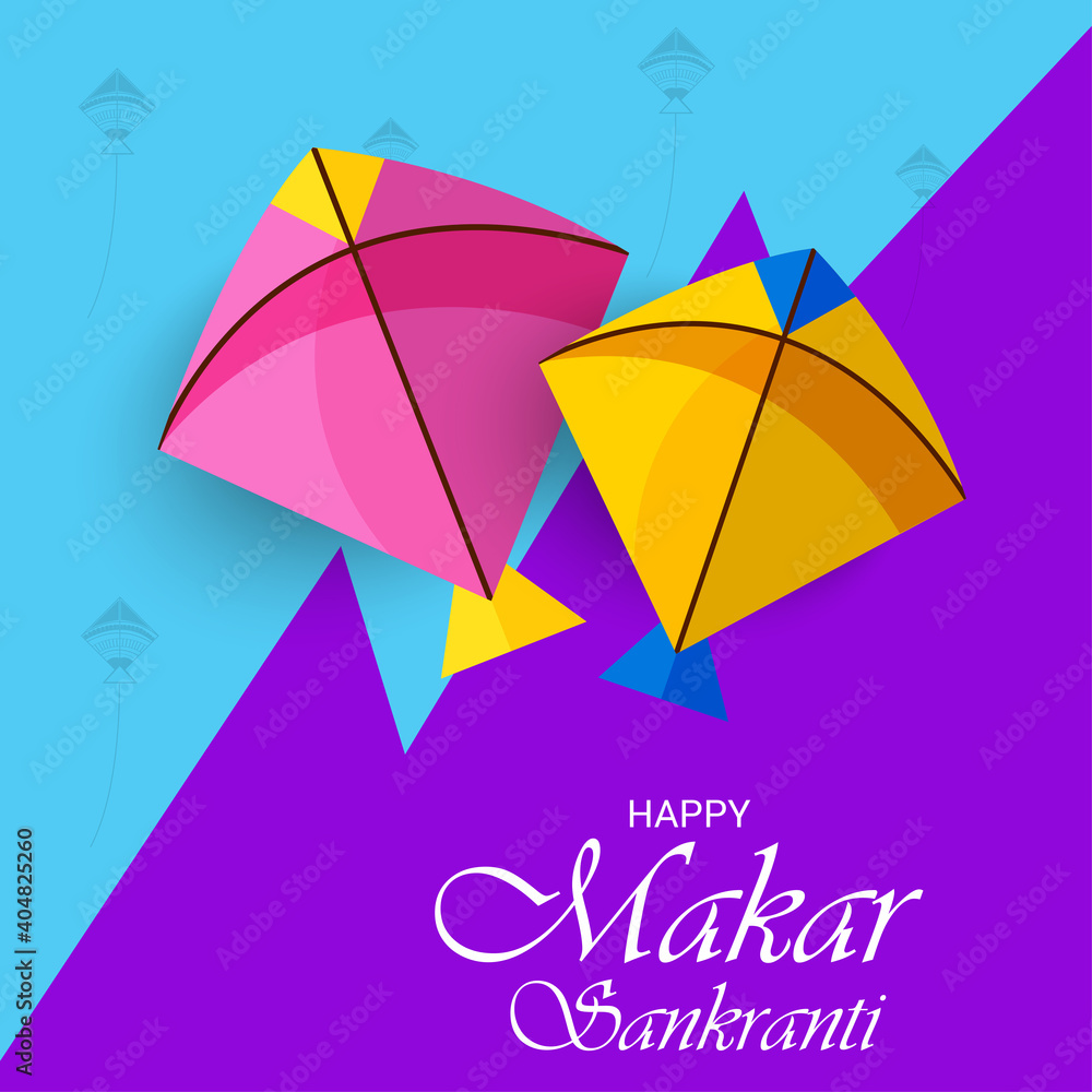 Wall mural Vector illustration of a Background for Traditional Indian Festival Celebrate Makar Sankranti with Colorful Kites. 