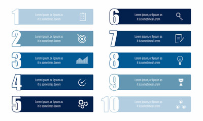 Modern infographics design with 10 options with business icons and text box, presentation and web template	