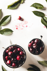 Cherry. Cherries in white bowl. Red cherry. Fresh cherries. Cherry on white background. Cherries isolated on white. Healthy cherry fruits.