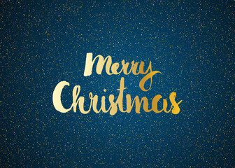 Merry Christmas greeting card. Merry Christmas phrase and blue stars on dark blue background. Vector illustration