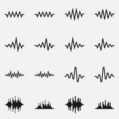 Set of sound waves black and white vector icon.