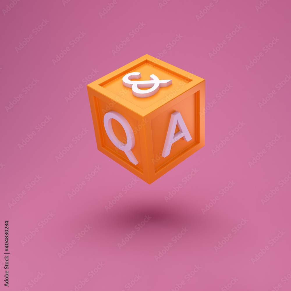 Poster question and answer cube box minimal concept. cartoon 3d qa chat bubble illustration. 3d render