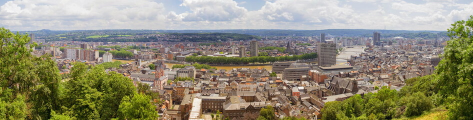 Fototapeta na wymiar Panoramic view of Liege city from Bueren mountain by day, Belgium