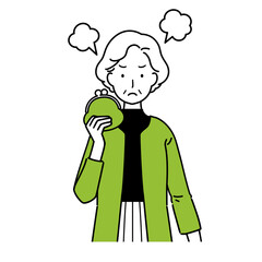 Illustration of a senior who is short of money, upper body.