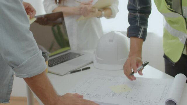 Close up hand of group of engineer team successful planning and meeting shake hand with happy woman clapping hand, success and teamwork concept 