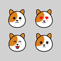 Four cute dog face icons for sticker or mascot