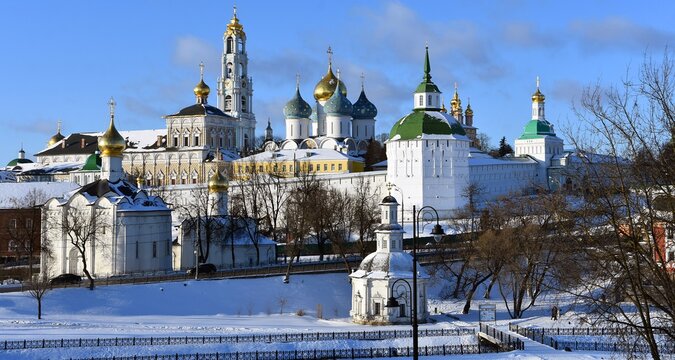 Trinity Sergius Lavra. Sergiyev Posad, Russia. Popular landmark. UNESCO Wor;d Heritage Site. Color winter photo.