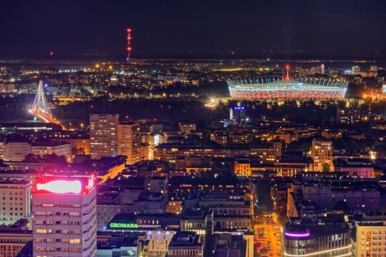 High Angle View Of Illuminated City Buildings At Night © kevin davis/EyeEm