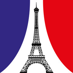 Eiffel tower, Paris. France. Vector Eiffel Tower in front of tricolor french flag curtains. Illustration II.