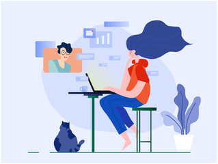 young woman working at home.