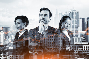 Group of business colleagues in suits as a part of multinational corporate team working on...