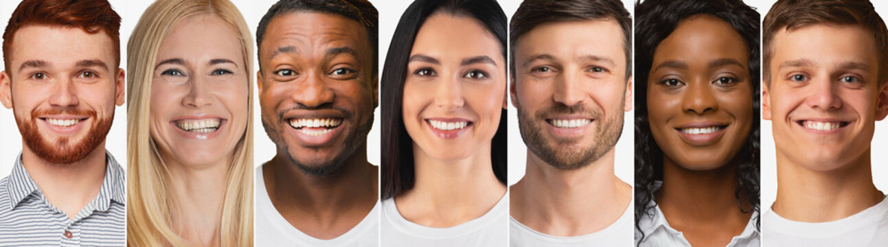 Diverse Millennials Females And Males Portraits Over White Background. Collage