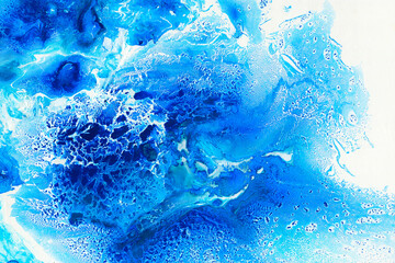 Blue with silver abstract hand painted background, marble texture, abstract ocean, acrylic