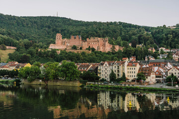 Fototapeta na wymiar Hill view of Heidelberg old town after sunset in summer