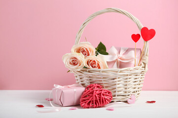Fototapeta na wymiar beautiful valentine's day background on colored background with place for text