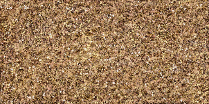 Bronze or rose gold glitter. Gold sparkling lights festive background with texture. Abstract Christmas twinkled bright bokeh defocused. Winter card or invitation. Shiny metallic