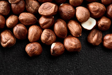 Close up of Hazelnut kernels - Food Frame Background, macro detailed close up.