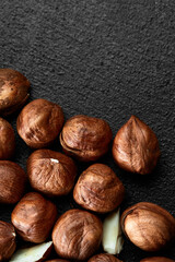 Close up of Hazelnut kernels - Food Frame Background, macro detailed close up.