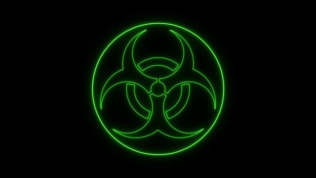 Isolated Biohazard Icon On Transparent Background. Glowing Neon Biohazard Symbol. Animated Toxic Neon Symbol. Biological Waste Icon Animation. HD Motion Animation Video. Alpha Channel.