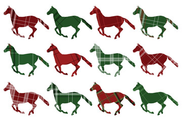 Race horse silhouettes. Clip art on white background