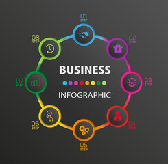 Circle shape business infographic vector design template with 8 options, steps or processes for presentation  