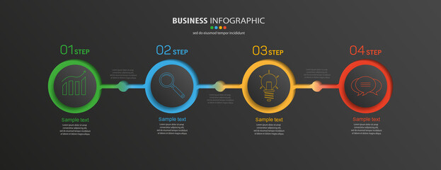 Vector business infographic design template with icons and 4 options or steps. Can be used for presentations banner, workflow layout, process diagram, flow chart, info graph - obrazy, fototapety, plakaty