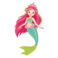 Cute princess mermaid. Cartoon vector illustration