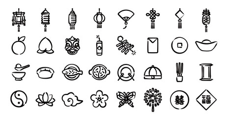 Chinese New Year Icon Set (Hand-drawn line version)