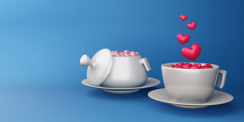 Valentine concept background, Love card, coffee heart, 3d rendering.