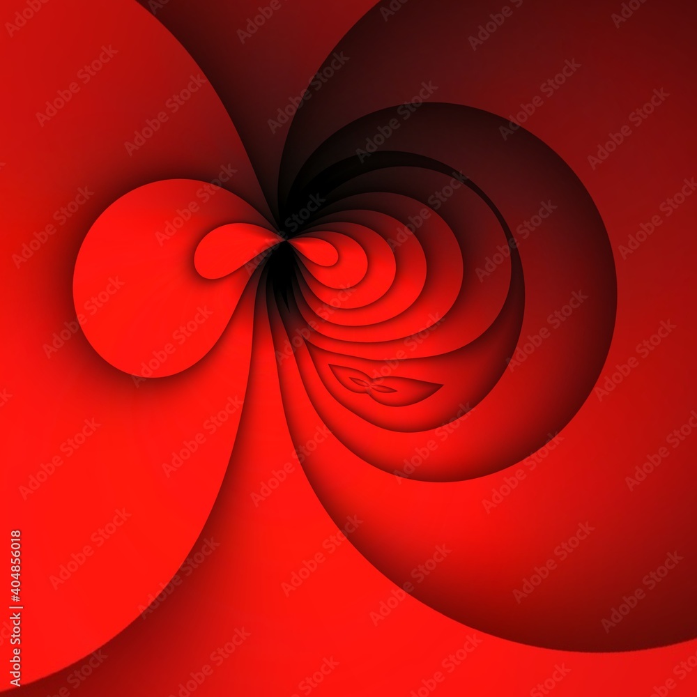 Poster vivid red concentric circular pattern with black drop shadow design