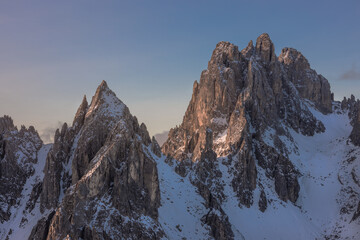 The Cadini di Misurina mountain range, at sunrise, near Cortina d'Ampezzo, in the Italian Dolomites