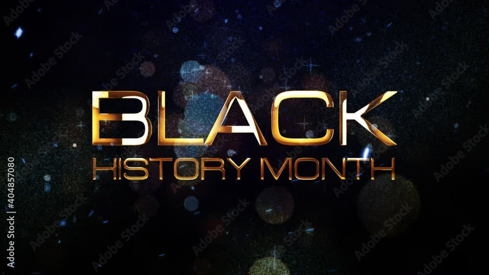 Poster black history month 3d golden text animation with glittering particles bokeh on black background. 4k