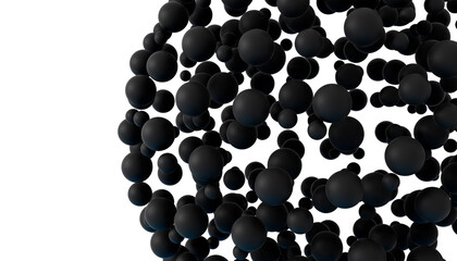 Big cluster of black spheres isolated on white background. decorative design modern circle shape. 3d render