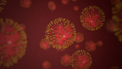 Group of virus cells. 3D illustration of Coronavirus cells	