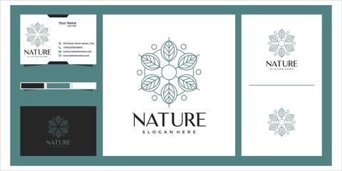 Creative elegant floral rose with leaf element logo design and business card. logo for beauty, cosmetics, yoga and spa.