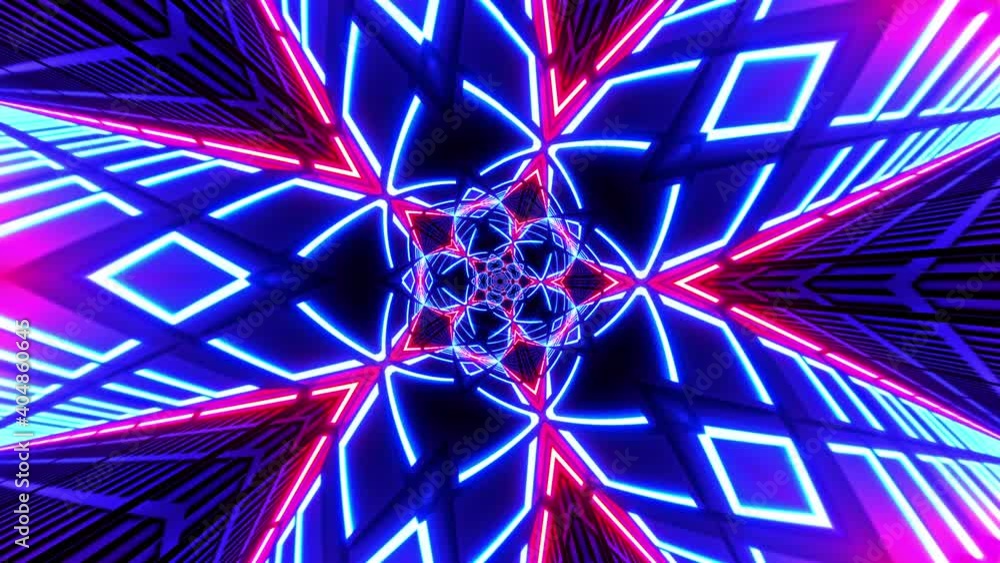 Poster abstract neon lights rotating seamless loop motion graphics animation background. 4k 3d render music