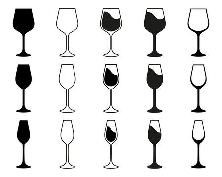 Wine glasses set, silhouette ,vector illustration