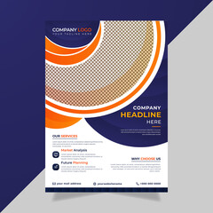 Fototapeta premium Modern minimal Business flyer template with dark blue, yellow and orange gradient color shapes , vector design.