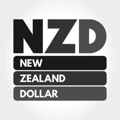 NZD - New Zealand Dollar acronym, concept background