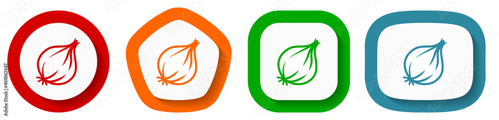Aufkleber fresh onion, vegetable vector icon set, flat design buttons on white background