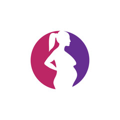 Woman pregnant icon logo design template