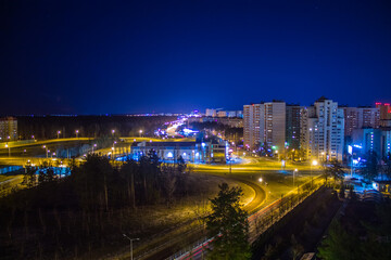 Fototapeta na wymiar Night view from the roof to the outskirts of Voronezh
