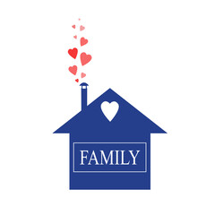 Image of a house with the inscription "family" and hearts