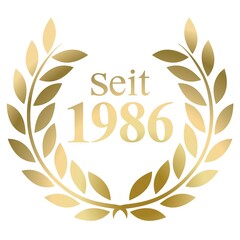 Seit Jahr 1986 Goldlorbeerkranz mit deutschem Text Vektor auf weißem Hintergrund