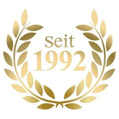 Seit Jahr 1992 Goldlorbeerkranz mit deutschem Text Vektor auf weißem Hintergrund