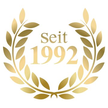 Seit Jahr 1992 Goldlorbeerkranz mit deutschem Text Vektor auf wei&szlig;em Hintergrund