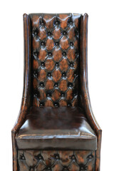 Glossy brown luxury classic leather chair on white background