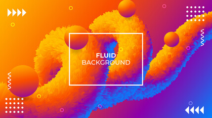 3D modern Gradient color fluid background with 3D balls, and ornaments on a yellow, orange, and blue color gradient background.