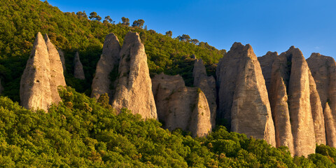 Panoramic sunset on monolith rock formation called 