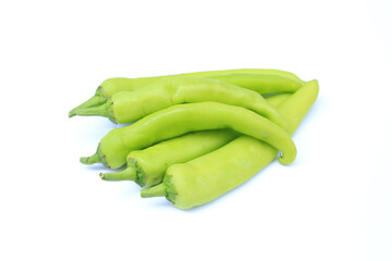 Thai chili long pepper or Green banana peppers on white isolated background